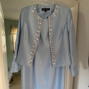 Albert Nipon Size 8 Blue Sparkle Dress with suit Jacket. Formal Business